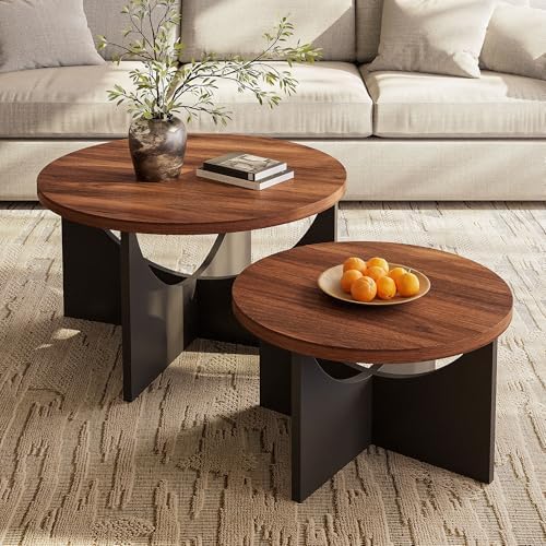 LIKIMIO Nesting Coffee Tables Set of 2, 31.5" Round Tables - Image 3