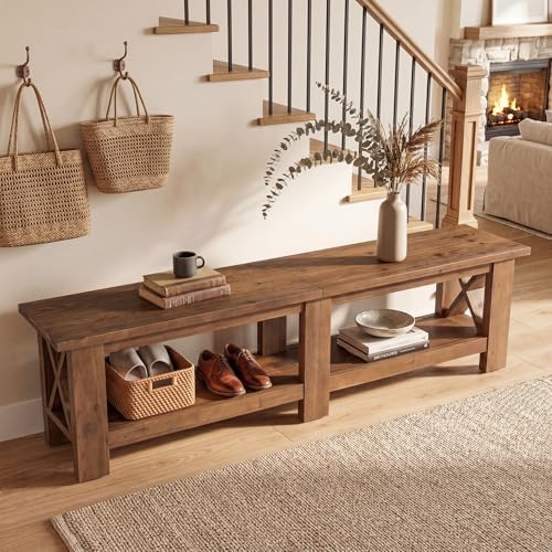 70.87" Solid Wood Entryway Shoe Bench, Extra Long Storage Bench - Image 3