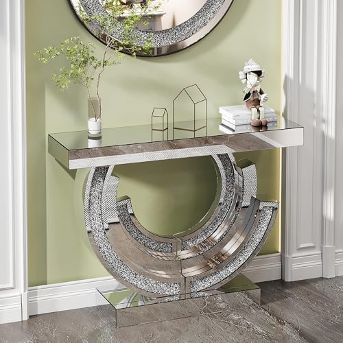 Silver Mirrored Console Table, 42.9" Rectangle Sofa Table - Image 3