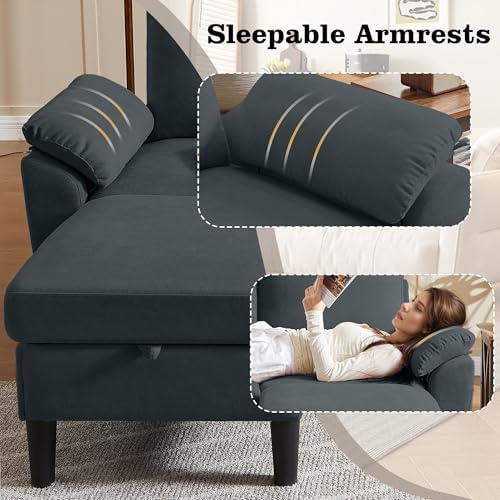 80" Convertible Sectional Sofa, Modern Linen Small L Shaped Couch - Image 4