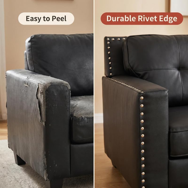 Modern Faux Leather 2-Seater Loveseat Sofa, Upholstered Couch - Image 5