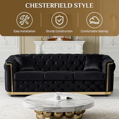 2-Piece 84.6" Velvet Sofa Set, Chesterfield Tufted - Image 6