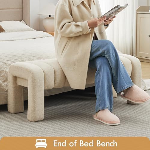 43.3" End of Bed Bench, Upholstered Linen Bench - Image 6