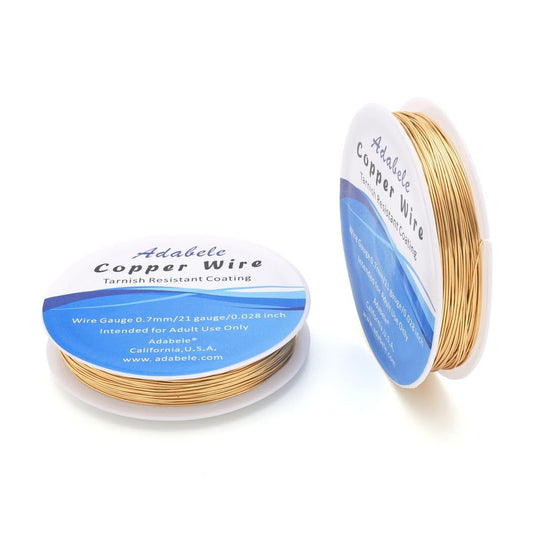 Adabele 164 Feet Premium Tarnish Resistant Round Jewelry Wire Copper Beading Wire Spool Bulk (0.7mm/21 Gauge) 18K Gold Plated for DIY Craft Jewelry Making BF286-7