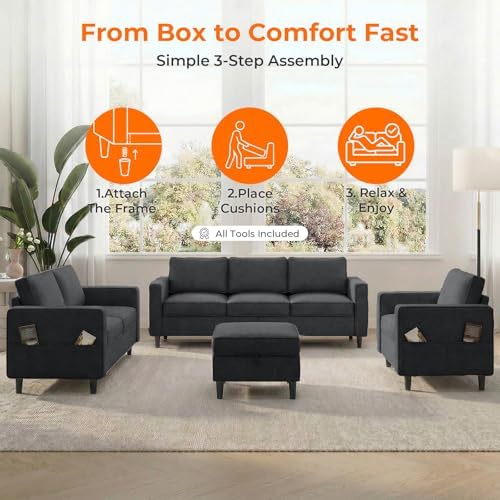 ijuicy 3PCS Sectional Sofa Set, Modern 6 Seater Couch Set - Image 5