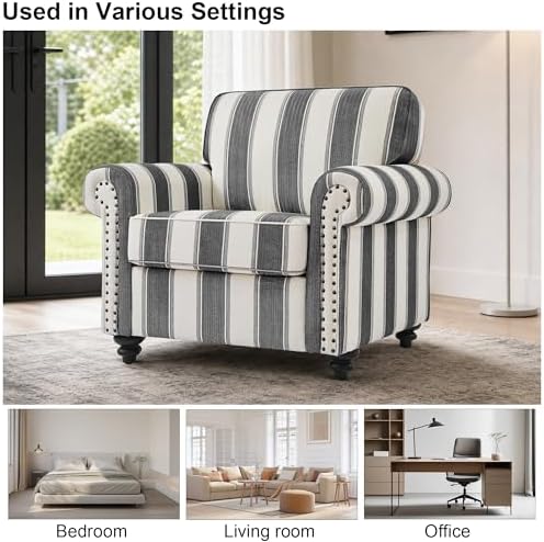 Striped Accent Chair, Comfy Reading Armchair - Image 5