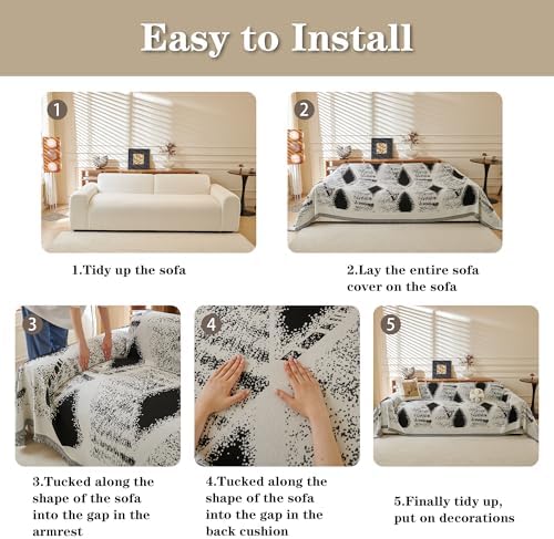 MYSKY HOME Boho Couch Cover for Dogs Washable Black Rhombic Couch Sofa - Image 6