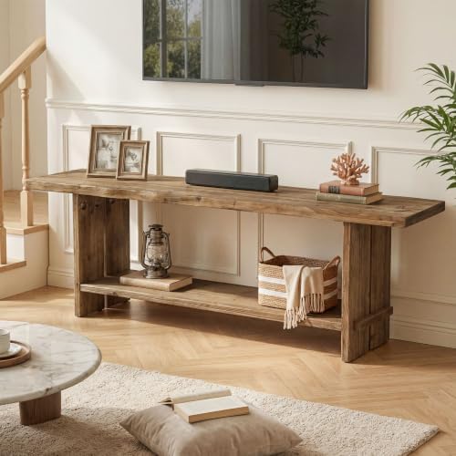 71" Solid Wood TV Stand for 55/65/75/85-Inch TV, 2-Tier TV Table - Image 2