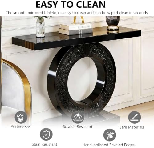 Mirrored Console Table & Round Wall Mirror Set, 42.9" Black - Image 4