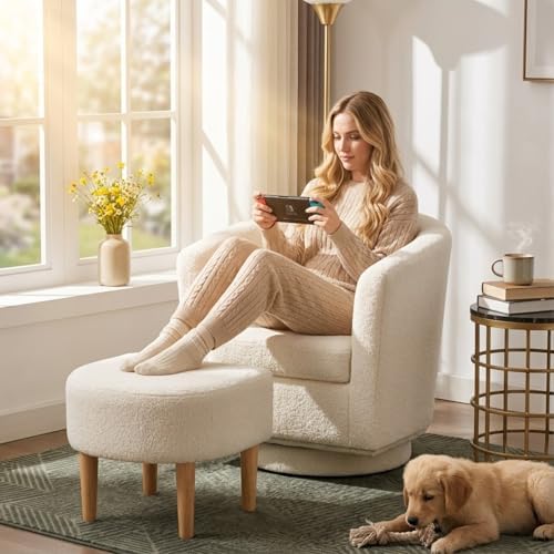 DAZONE White Swivel Accent Chair by DAZONE