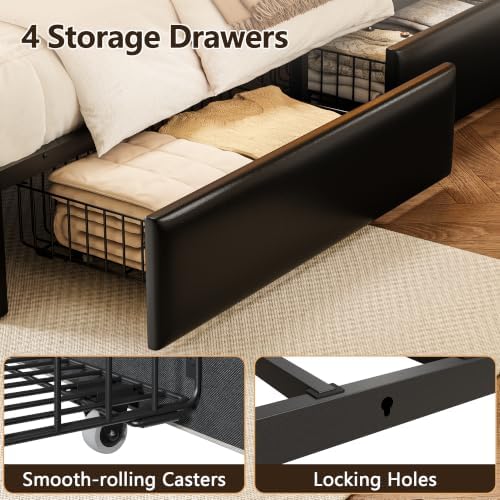 Forestell Queen Bed Frame with 4 Storage Drawers, LED Lights & Charging - Image 6