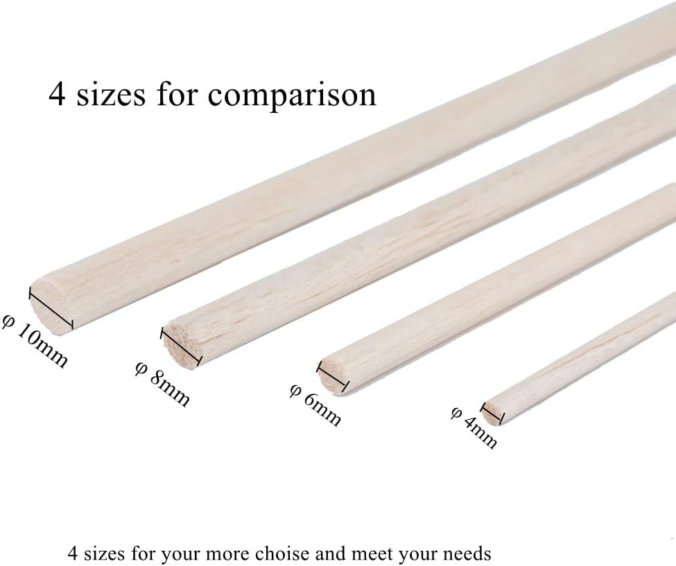 30 Pack Round Wood Dowel Rods 1/4x1/4x12 Inch Balsa Wood Sticks φ1/4 Inch Natural Wood Color Unfinished Wood for Cricut Maker Make Models of House Airplane Ship Boat DIY Wooden(6x6x305mm)
