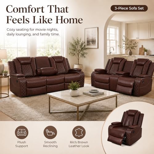 Power Recliner Sofa Set with LED Lights, Breathing Reclining Couch with - Image 4