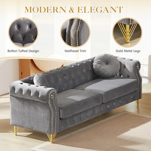 JEEOHEY 2 Pieces Mid Century Modern Chesterfield Sofa Set, Upholstered Button - Image 5