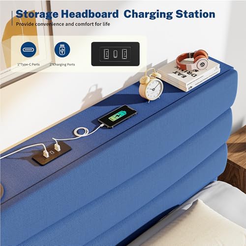 EnHomee Queen Bed Frame with Upholstered Headboard & Charging Station - Image 4