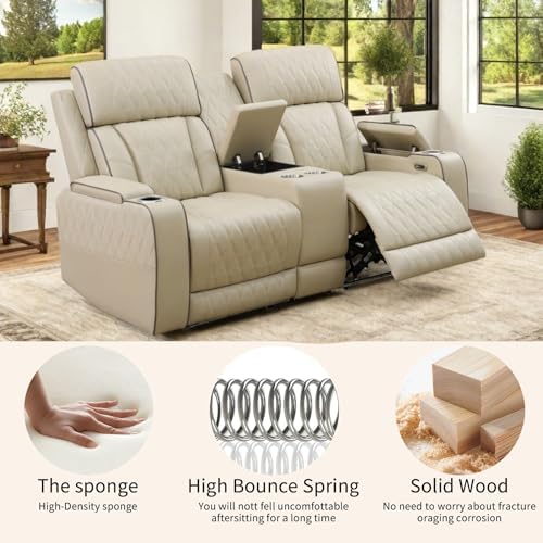 Power Recliner Set with LED Lights, Quilted Air Leather Reclining Set with USB - Image 3