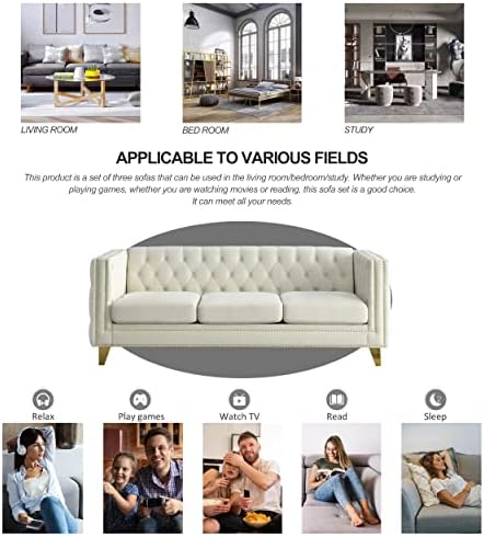 mikibama 80.5" Velvet 3 Seater Sofa Couch - Image 7