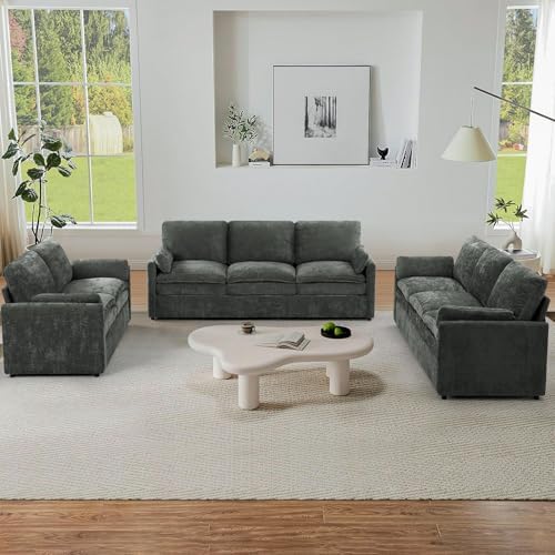 3 Pieces Chenille Sofa Set w/Two Arm Pillows - Image 3