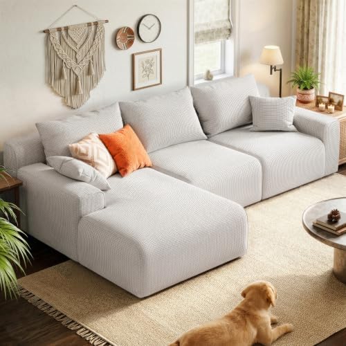 Homkdom Modular Sectional Sofa for Apartment, Light Grey Check, Left Facing by ElevateYourHome%EF%BC%8CEnhanceEver