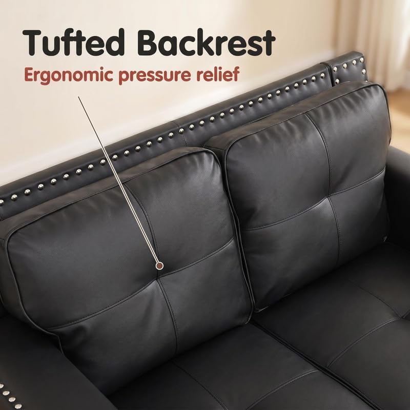 Modern Faux Leather 2-Seater Loveseat Sofa, Upholstered Couch - Image 4