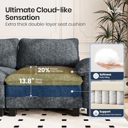 PHI VILLA 3-Piece Modular Sectional Cloud Couch and 2 Loveseats Sofa Set - Image 5