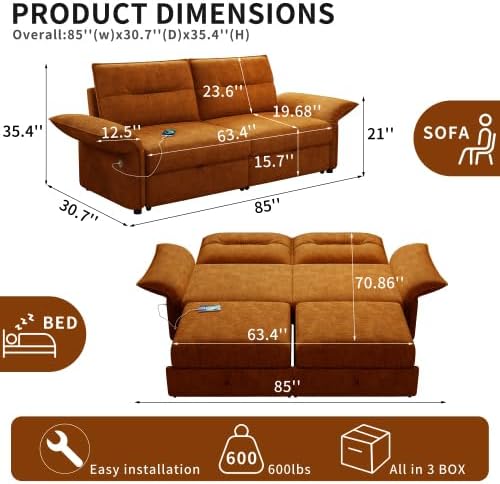 85"Convertible Queen Pull Out Sleeper Sofa Bed - Image 2