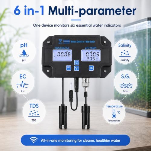 Smart Water Quality Tester 6-in-1 pH/EC/TDS/Salinity/S.G and Temperature Meter - Image 3