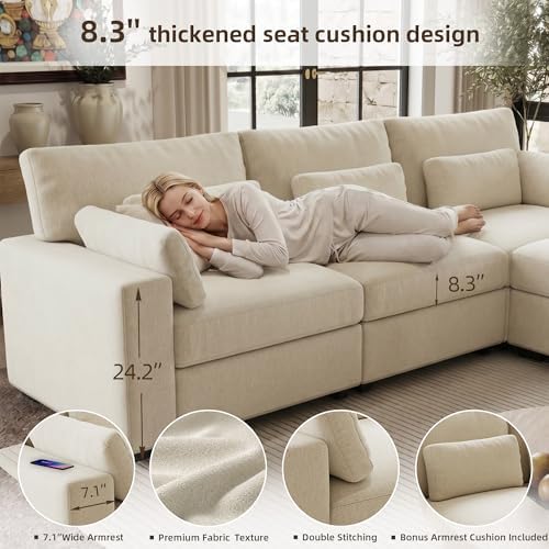 WorthFurni 113.4'' Modular Sectional Sofa, L Shaped Oversized Extra Deep Couches - Image 5