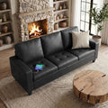 STHOUYN 73” Black Faux Leather Sofa, 3 Seater Couch by STHOUYN