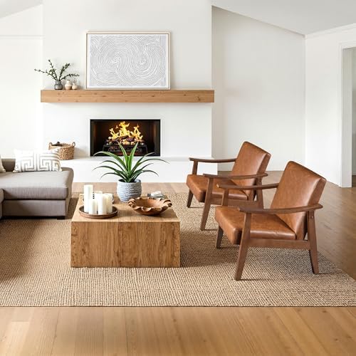 Yaheetech Accent Chairs Set of 2, Mid-Century Armchairs, Light Brown - Image 4