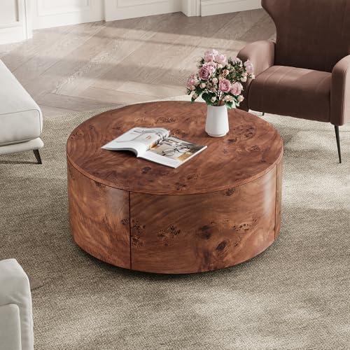 28.4" Coffee Table Round Wood Burl Wood Rotating - Image 6