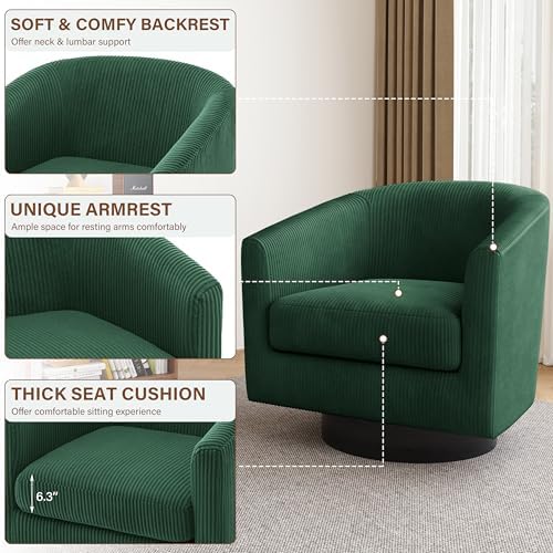 Pia Ricco Set of 2 Corduroy 360° Swivel Barrel Accent Chair Dark Green - Image 5