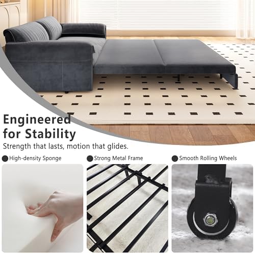63.8" Sleeper Sofa Bed Queen Size, Pull Out Convertible Velvet Couch - Image 5