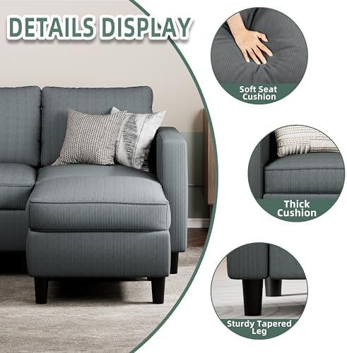 SUNLEI L-Shaped Sectional Couch, Modern Grey Reversible Sectional Sofa - Image 5