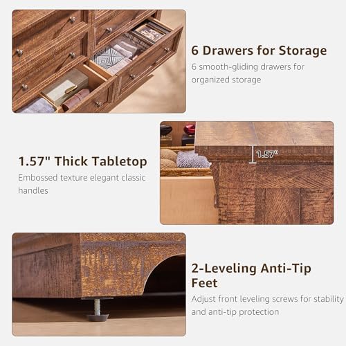 T4TREAM Farmhouse 6 Drawers Dresser - Image 5