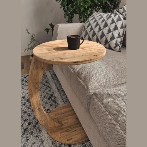 C Shaped End Table for Couch Small Places, Space Saver Round Side Table for by Furpinea-HandmadewithLove