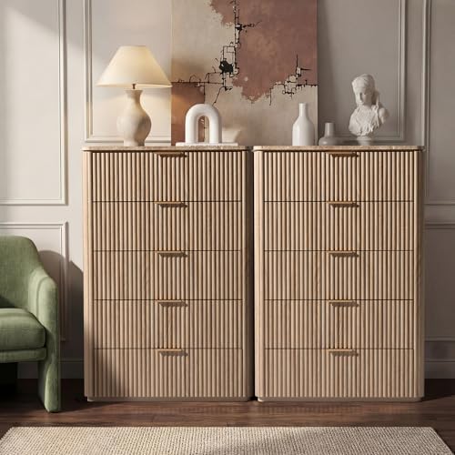 46"W Fluted 5 Drawer Bedroom Dresser, - Image 3