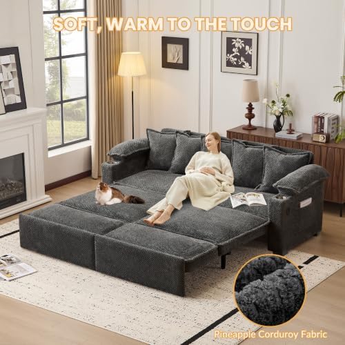 SUNWAVE 90" Sleeper Sofa, 3-in-1 Pull Out Sofa Bed Corduroy Couch Bed - Image 3