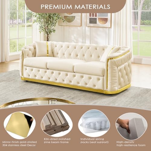 84.6" Mid Century Modern 3 Seater Chesterfield Sofa Couch - Image 6
