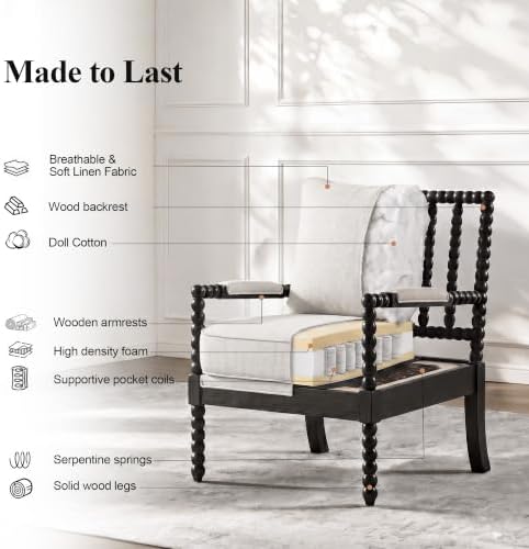 DUHOME Linen Fabric Spindle Accent Chairs Set of 2 - Image 5