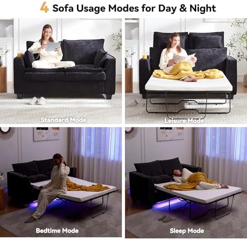 Brelice Pull Out Sofa Bed, Sleeper Sofa Couch, 2-in-1 Convertible Chenille - Image 3