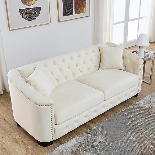 77" Modern Velvet Chesterfield Sofa - Image 3