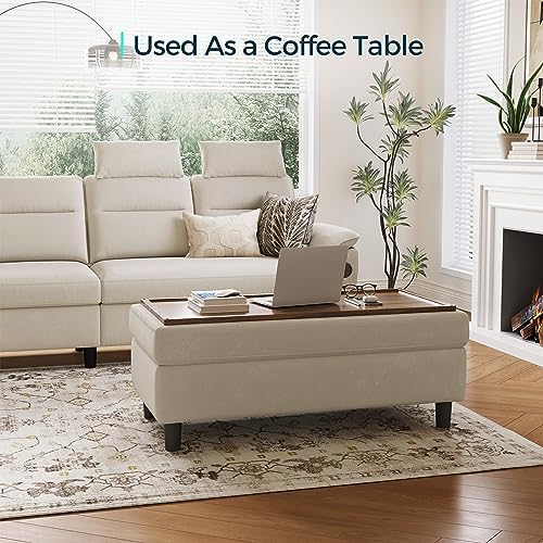 LINSY HOME 46 Inches Wide Storage Ottoman Bench, Linen Coffee Table Folding - Image 4
