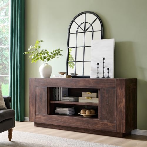OKD Modern 70" TV Stand for 80" TV, Thick Block Media Console, Dark Walnut - Image 3