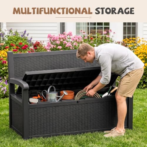 EFU Outdoor Bench Storage Deck BoxWaterproof Wicker - Image 5