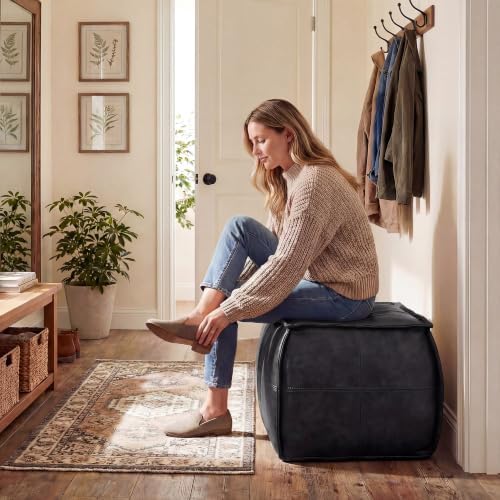 Leather Square Ottoman, Pouf for Living Room - Image 4