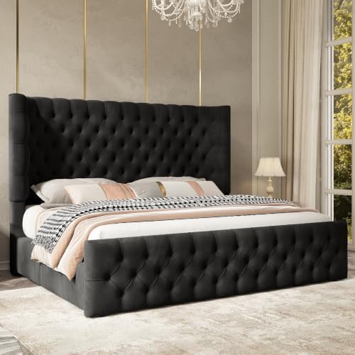 Jocisland King Size Bed Frame Upholstered Sleigh Headboard&Footboard by Jocisland