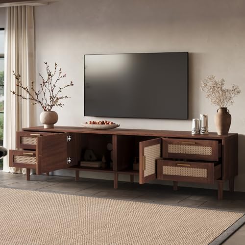 Merax Rattan TV Stand with Storage Cabinets - Image 3