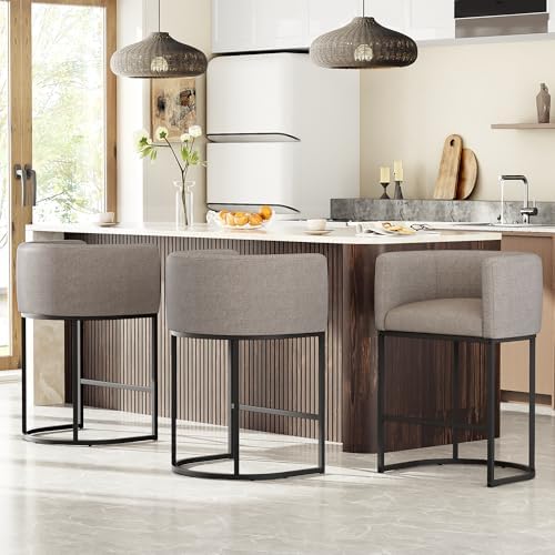 26" H Counter Height Bar Stools Set of 3, Modern Barrel Counter Stools by VATROS