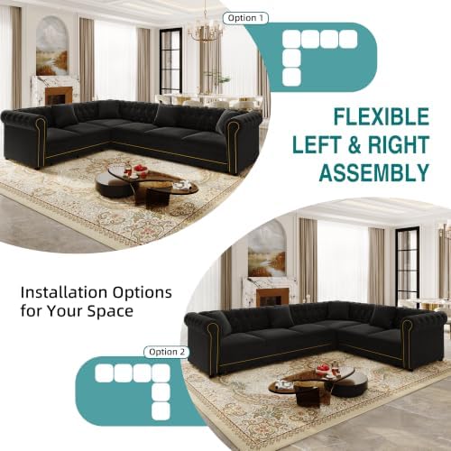115.3" Sleeper Sofa Bed King Size, Velvet Sectional Couch Gold Trim - Image 3